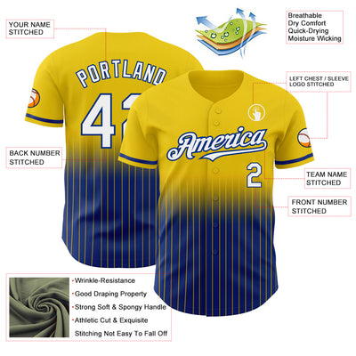 Custom Yellow Pinstripe White-Royal Authentic Fade Fashion Baseball Jersey