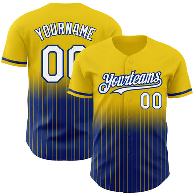 Custom Yellow Pinstripe White-Royal Authentic Fade Fashion Baseball Jersey