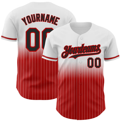 Custom White Pinstripe Black-Red Authentic Fade Fashion Baseball Jersey