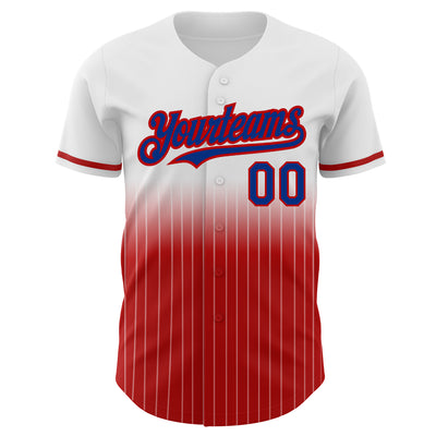 Custom White Pinstripe Royal-Red Authentic Fade Fashion Baseball Jersey