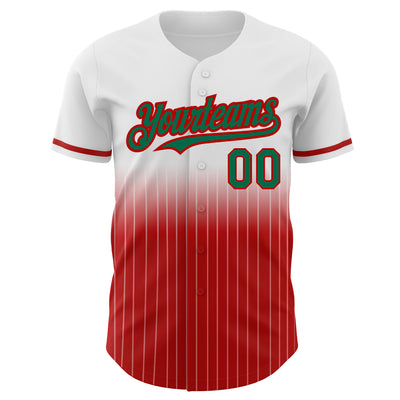 Custom White Pinstripe Kelly Green-Red Authentic Fade Fashion Baseball Jersey