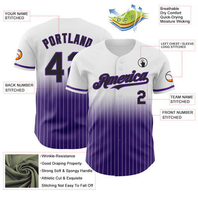 Custom White Pinstripe Black-Purple Authentic Fade Fashion Baseball Jersey