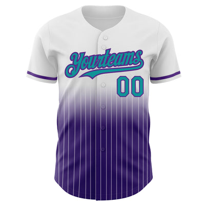 Custom White Pinstripe Teal-Purple Authentic Fade Fashion Baseball Jersey