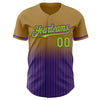 Custom Old Gold Pinstripe Neon Green-Purple Authentic Fade Fashion Baseball Jersey