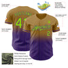 Custom Old Gold Pinstripe Neon Green-Purple Authentic Fade Fashion Baseball Jersey