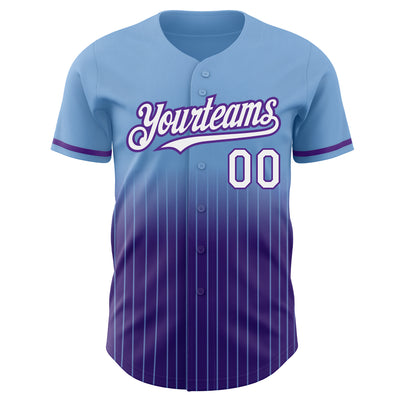 Custom Light Blue Pinstripe White-Purple Authentic Fade Fashion Baseball Jersey