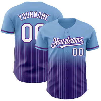 Custom Light Blue Pinstripe White-Purple Authentic Fade Fashion Baseball Jersey