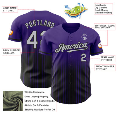 Custom Purple Pinstripe Gray-Black Authentic Fade Fashion Baseball Jersey