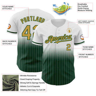 Custom White Pinstripe Old Gold-Green Authentic Fade Fashion Baseball Jersey