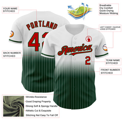 Custom White Pinstripe Red-Green Authentic Fade Fashion Baseball Jersey