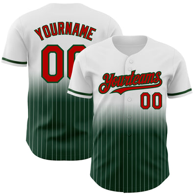 Custom White Pinstripe Red-Green Authentic Fade Fashion Baseball Jersey