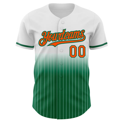 Custom White Pinstripe Orange-Kelly Green Authentic Fade Fashion Baseball Jersey