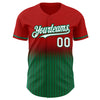 Custom Red Pinstripe White-Kelly Green Authentic Fade Fashion Baseball Jersey