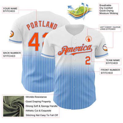 Custom White Pinstripe Orange-Light Blue Authentic Fade Fashion Baseball Jersey