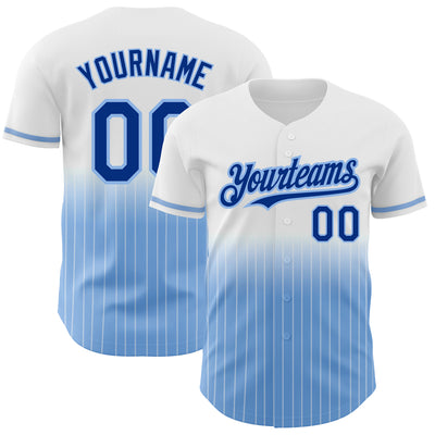 Custom White Pinstripe Royal-Light Blue Authentic Fade Fashion Baseball Jersey