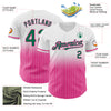 Custom White Pinstripe Kelly Green-Pink Authentic Fade Fashion Baseball Jersey