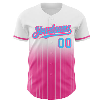 Custom White Pinstripe Sky Blue-Pink Authentic Fade Fashion Baseball Jersey