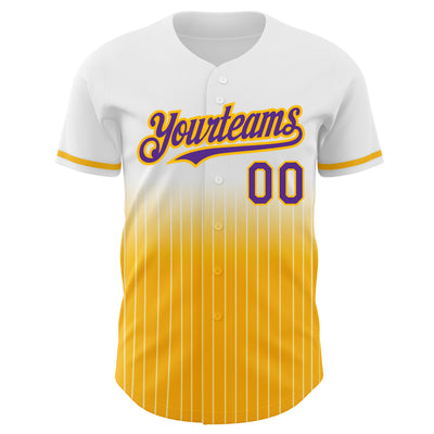 Custom White Pinstripe Purple-Gold Authentic Fade Fashion Baseball Jersey