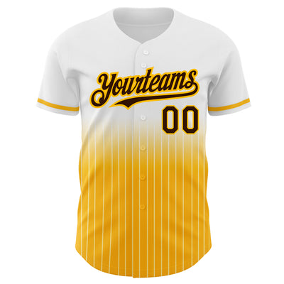 Custom White Pinstripe Brown-Gold Authentic Fade Fashion Baseball Jersey