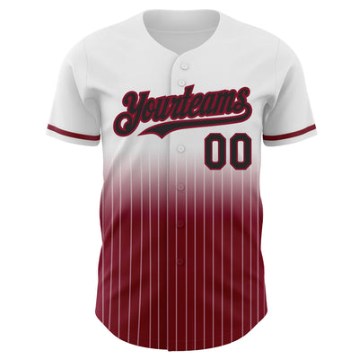 Custom White Pinstripe Black-Crimson Authentic Fade Fashion Baseball Jersey