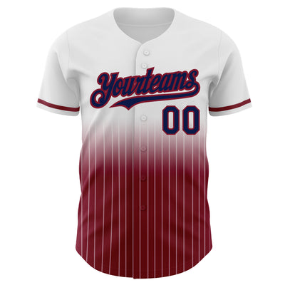 Custom White Pinstripe Navy-Crimson Authentic Fade Fashion Baseball Jersey