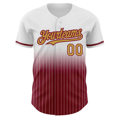 Custom White Pinstripe Old Gold-Crimson Authentic Fade Fashion Baseball Jersey