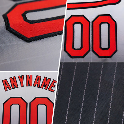 Custom White Pinstripe Gray-Crimson Authentic Fade Fashion Baseball Jersey