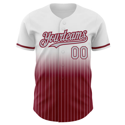 Custom White Pinstripe Gray-Crimson Authentic Fade Fashion Baseball Jersey