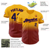 Custom Gold Pinstripe Navy-Crimson Authentic Fade Fashion Baseball Jersey