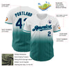 Custom White Pinstripe Navy-Teal Authentic Fade Fashion Baseball Jersey