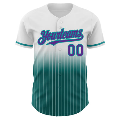 Custom White Pinstripe Purple-Teal Authentic Fade Fashion Baseball Jersey