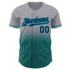 Custom Gray Pinstripe Navy-Teal Authentic Fade Fashion Baseball Jersey