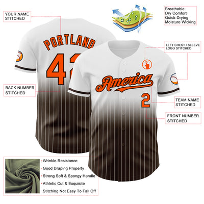 Custom White Pinstripe Orange-Brown Authentic Fade Fashion Baseball Jersey