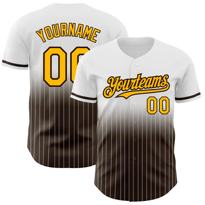 Custom White Pinstripe Gold-Brown Authentic Fade Fashion Baseball Jersey