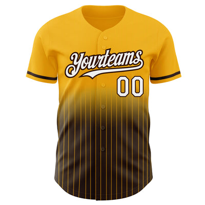 Custom Gold Pinstripe White-Brown Authentic Fade Fashion Baseball Jersey