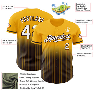 Custom Gold Pinstripe White-Brown Authentic Fade Fashion Baseball Jersey