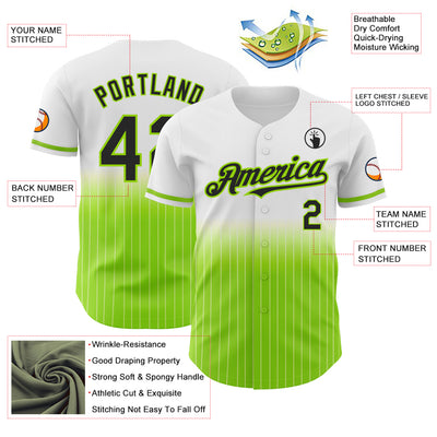 Custom White Pinstripe Black-Neon Green Authentic Fade Fashion Baseball Jersey