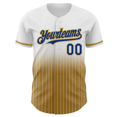 Custom White Pinstripe Royal-Old Gold Authentic Fade Fashion Baseball Jersey