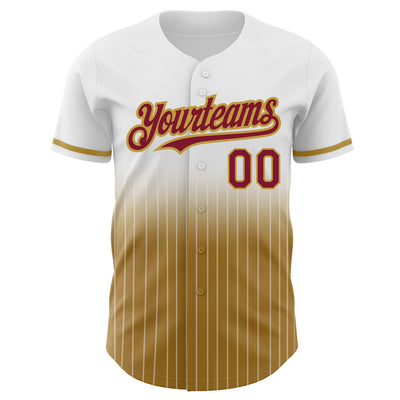 Custom White Pinstripe Crimson-Old Gold Authentic Fade Fashion Baseball Jersey