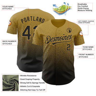 Custom Old Gold Black Authentic Fade Fashion Baseball Jersey