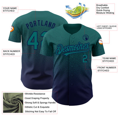 Custom Teal Navy Authentic Fade Fashion Baseball Jersey