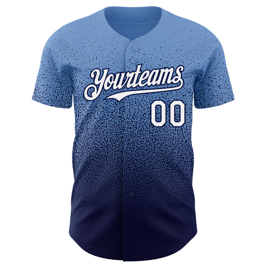 Custom Powder Blue White-Navy Authentic Fade Fashion Baseball Jersey