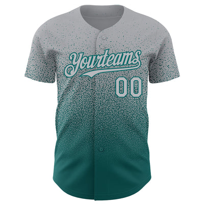 Custom Gray Teal Authentic Fade Fashion Baseball Jersey