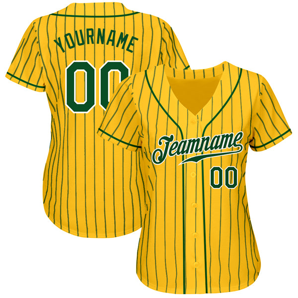 Custom Pinstripe Baseball Jersey Yellow Green Green-White