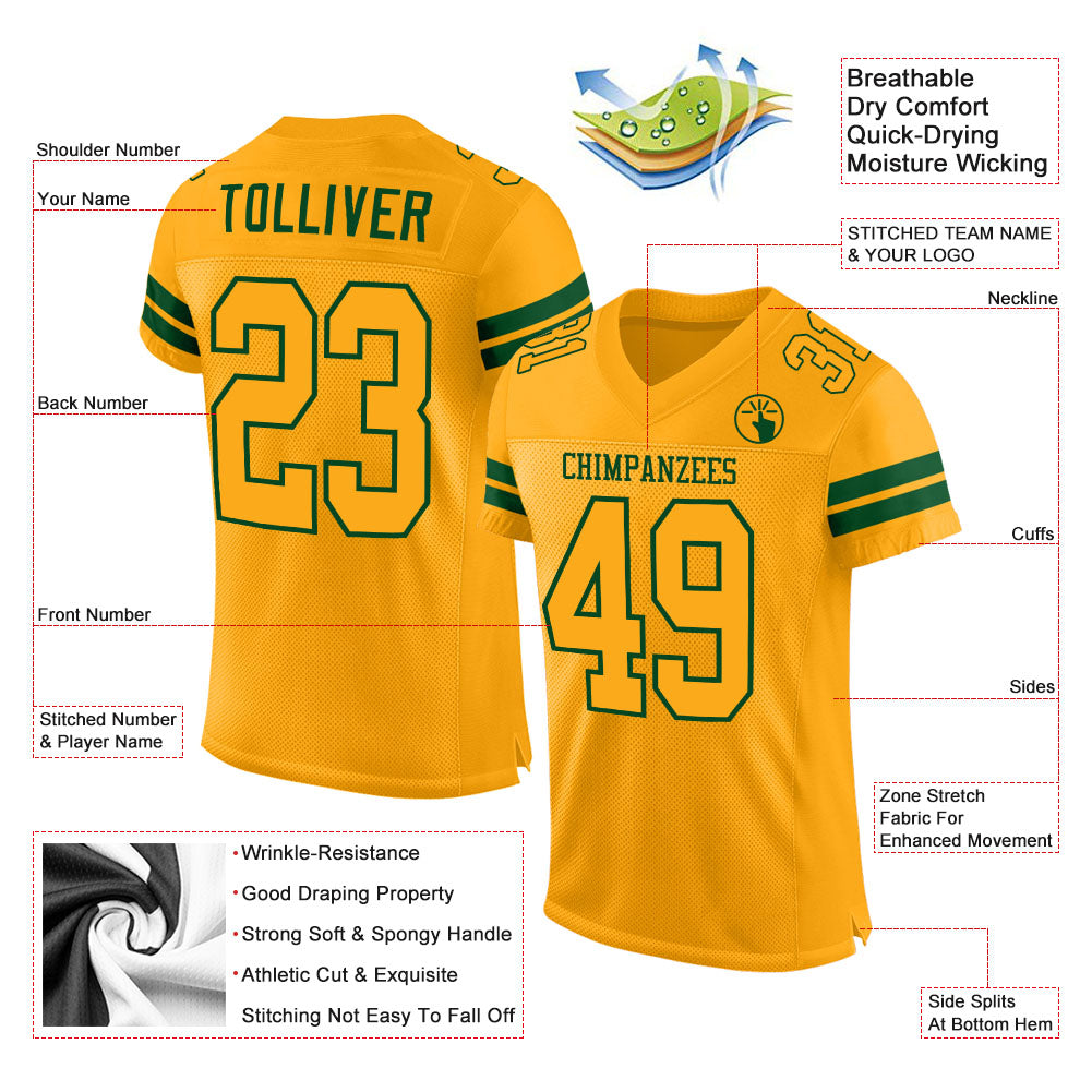 Custom Green Orange-White Mesh Authentic Football Jersey