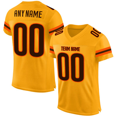 Custom Gold Brown-Orange Mesh Authentic Football Jersey