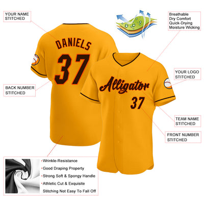 Custom Gold Brown-Orange Authentic Baseball Jersey