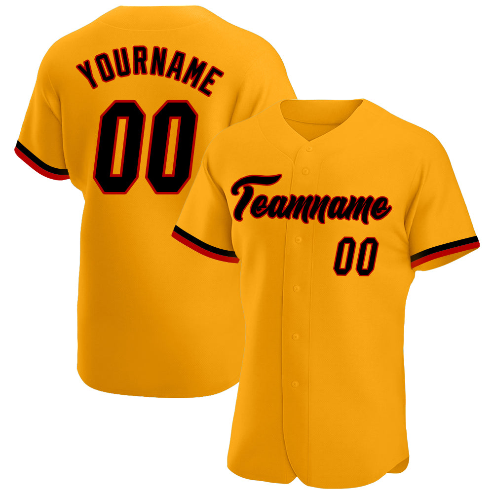 Custom Baseball Jersey Gold Red-Black Authentic Youth Size:M