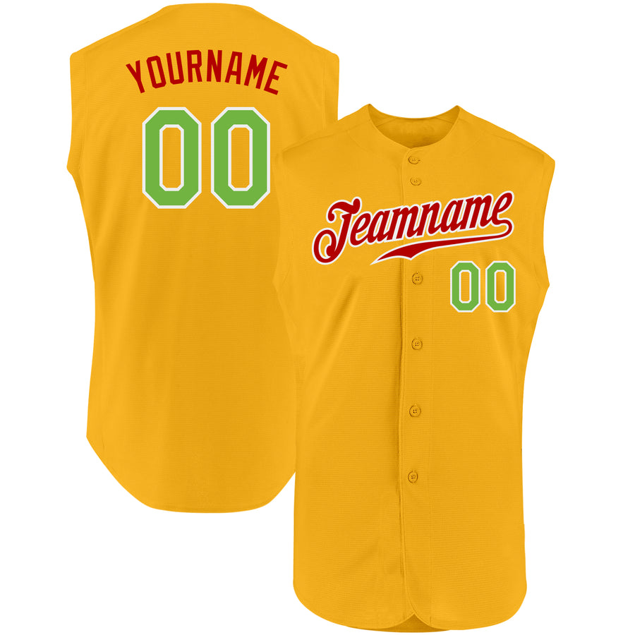 Custom Gold Neon Green-Red Authentic Baseball Jersey