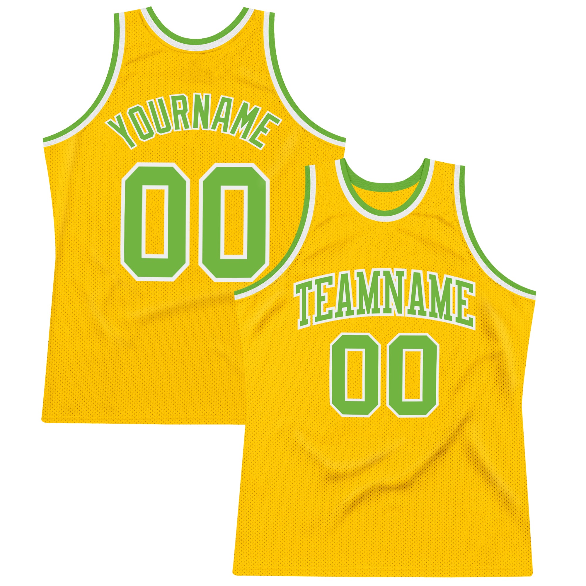 FIITG Custom Basketball Jersey Gold Neon Green-White Authentic Throwback